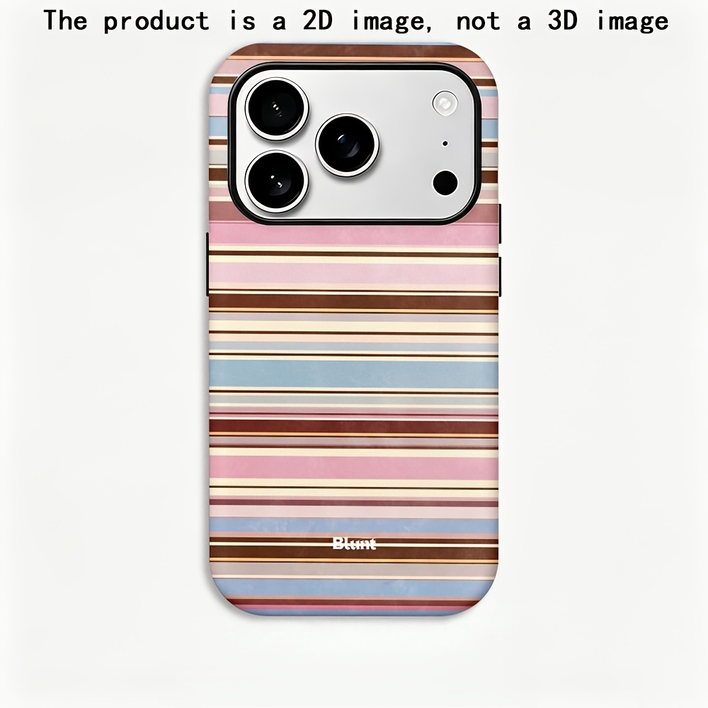 TEMU Phone Case - 2d Flat Popular And Trendy Colorful Stripes Pattern -one Film Case, For Iphone 17/16/15/14/13/12/ Pro , New Arrival Dual Layered