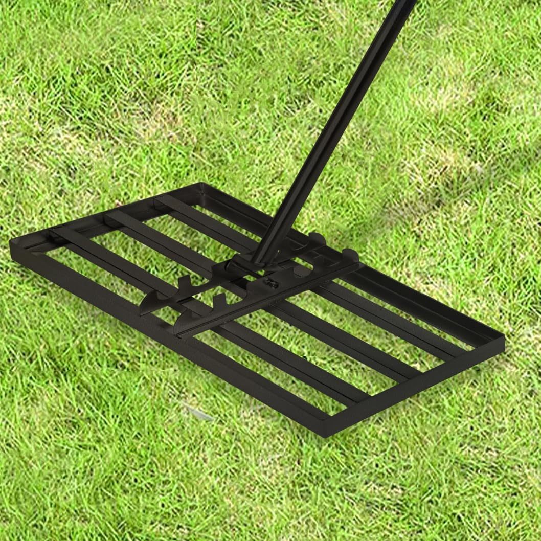 Lawn Rake Metal Lawn Scraper 25x50/25x75cm Lawn Leveling Rake With Adjustable Handle Surface Leveler For Golf Garden Grass Surface, Black