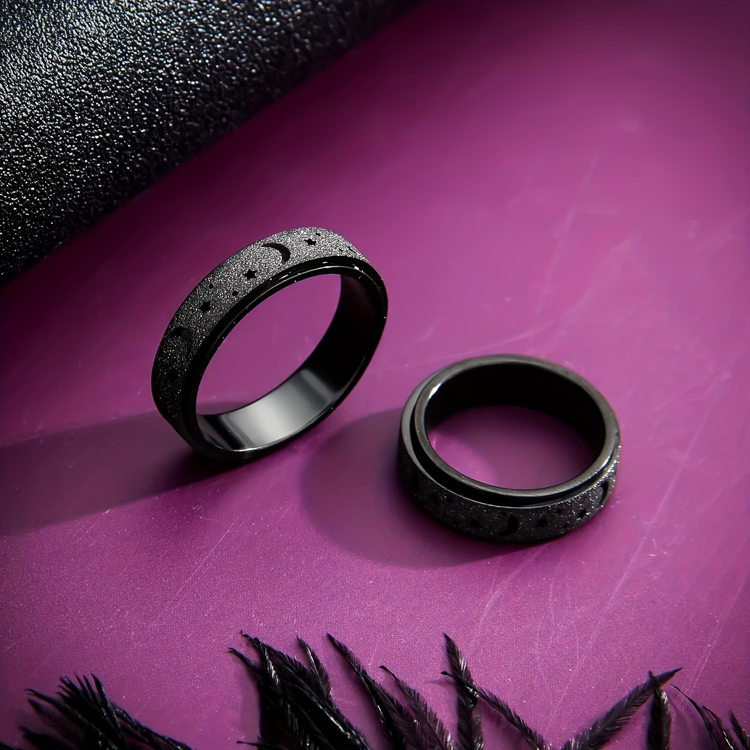 1pc fashionable stainless steel frosted ring with small hollow moon and   mens unique rotating decompression ring suitable for daily wear perfect gift for eid al fitr and   Product details 4