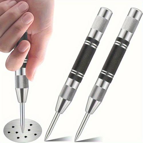 automatic center punch with 2 extra drill bits cm heavy duty adjustable tension rust proof polished head suitable for metal metal