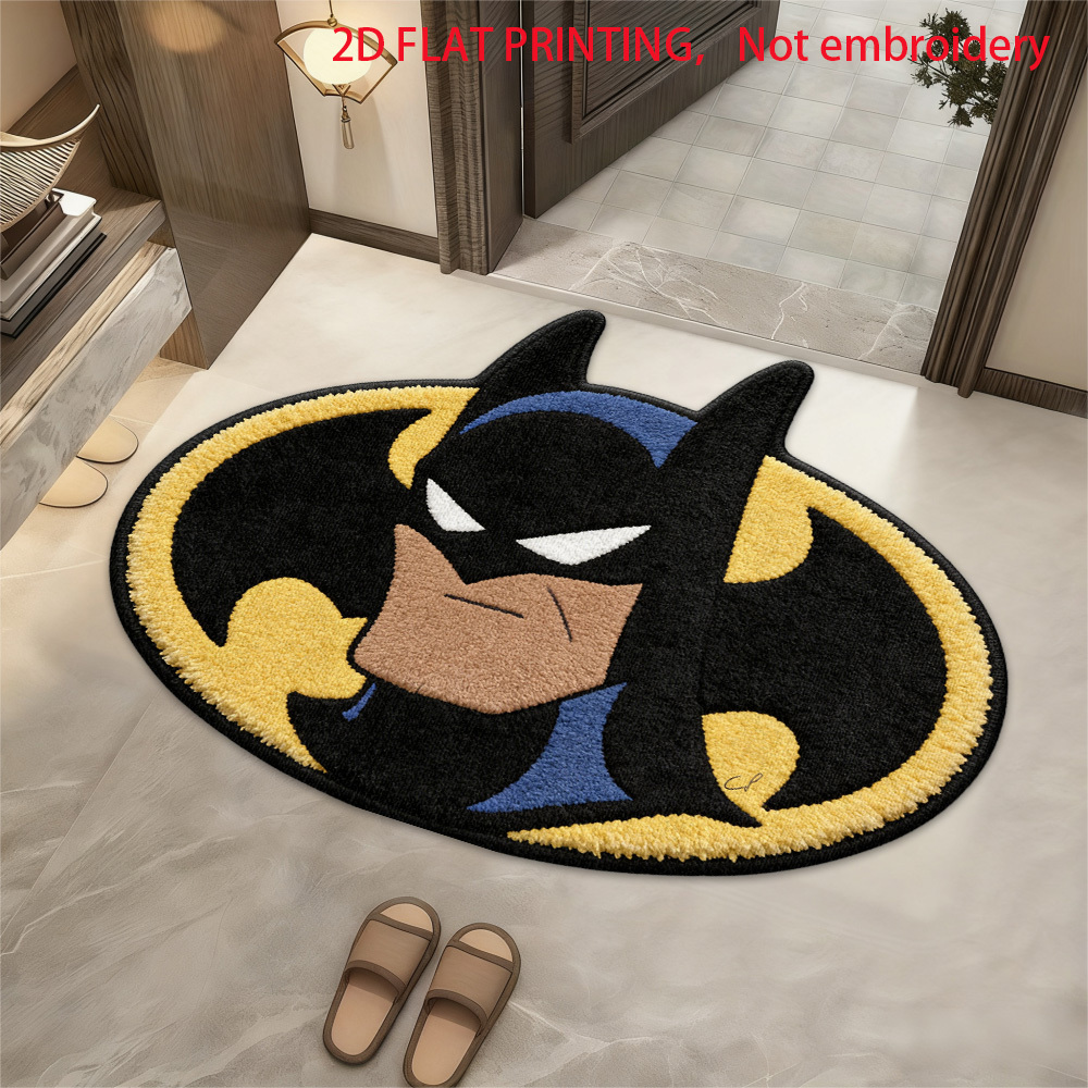 TEMU 1pc Polyester 2d Flat Printing Doormats Batman Soft Flannel Welcome Rug, Ultra-cozy Floor Mat For Bedroom Living Room, Non-slip Carpet For