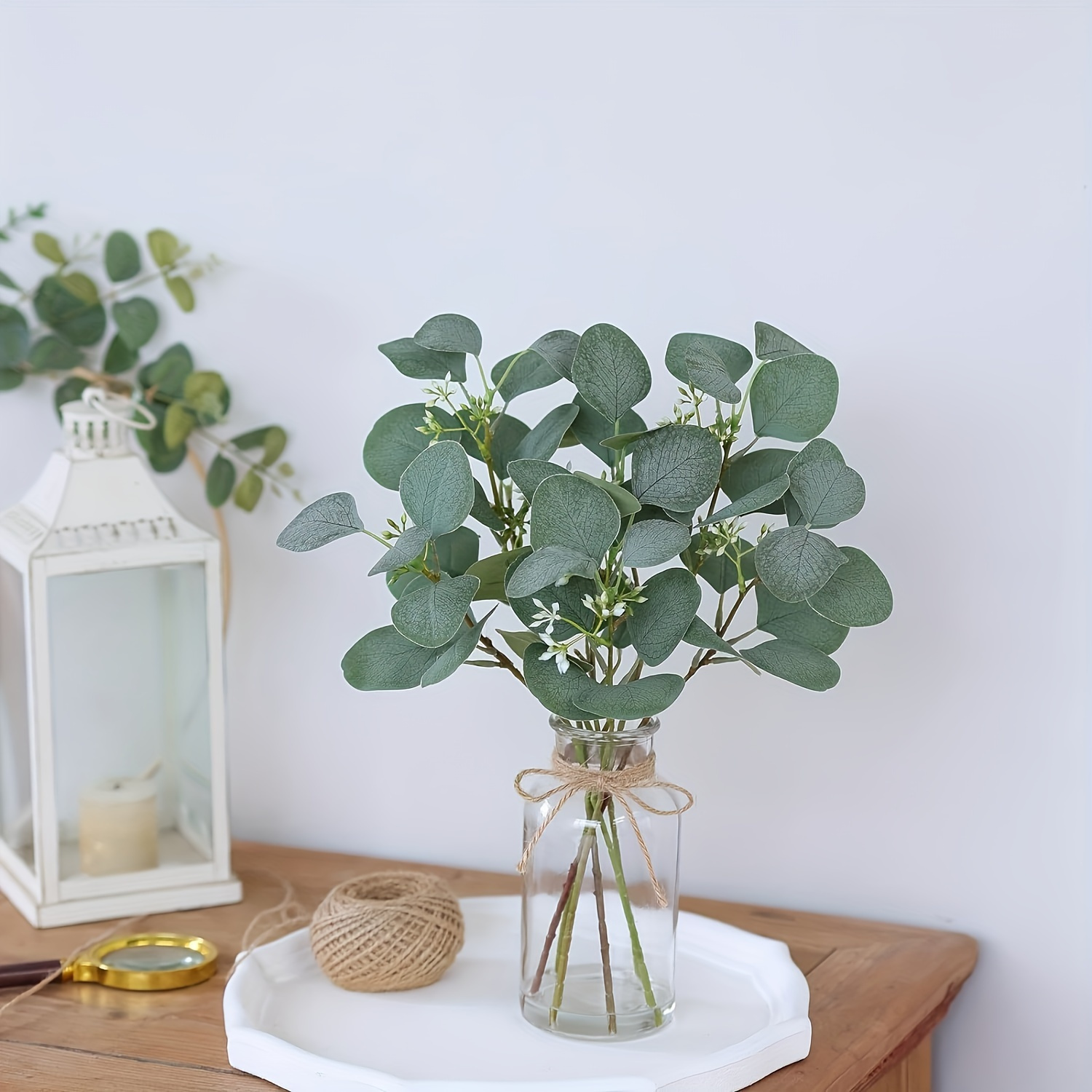 Image of 6pcs Of Artificial Eucalyptus Stem Artificial White Seeds Plant Suitable For Family Wedding Vase Center Bouquet Flower Arrangement