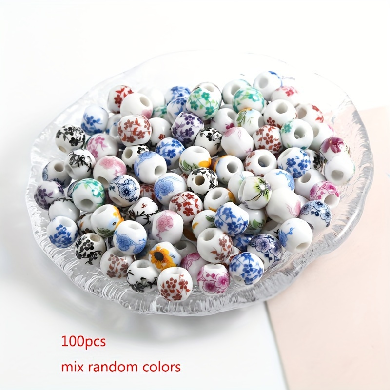 Image of 50/100pcs Random Pattern Mixed Floral Ceramic Beads - 8mm Ceramic Spacer Beads, Suitable For Jewelry Making, Decorative Crafts, Diy Bracelets, Necklaces, And Craft Kit Materials
