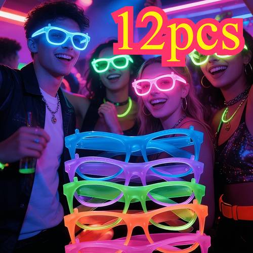 12 in the dark party glasses random neon colors lensless lightweight plastic frames halloween birthday prom photo booth and costume party decorations