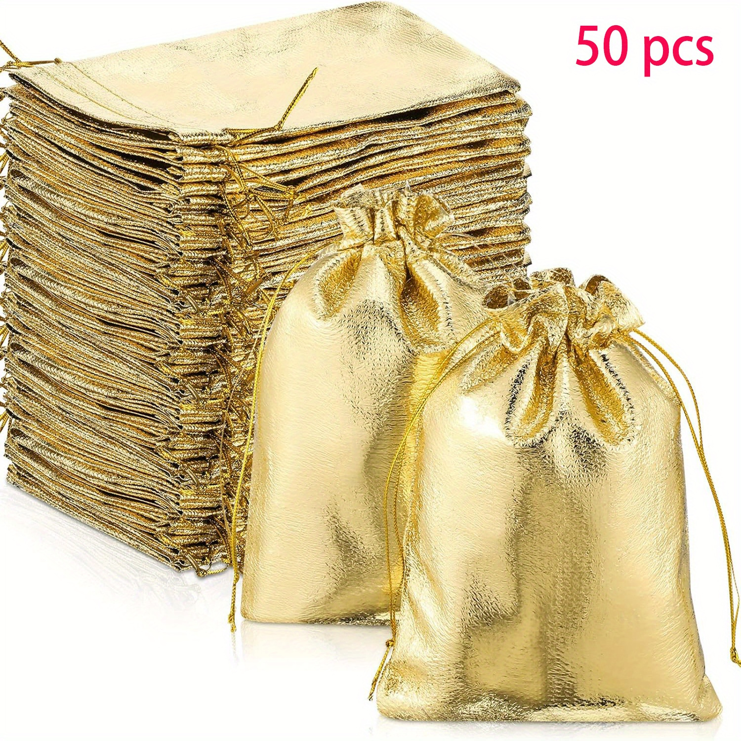 50 Bags 9 X 12 Inches Jewelry Bags Bags With Drawstring Metal Golden Jewelry Bags Golden Candy Gift Bags Suitable For Weddings, Birthdays, Christmas, And Hospitality Candy Bags