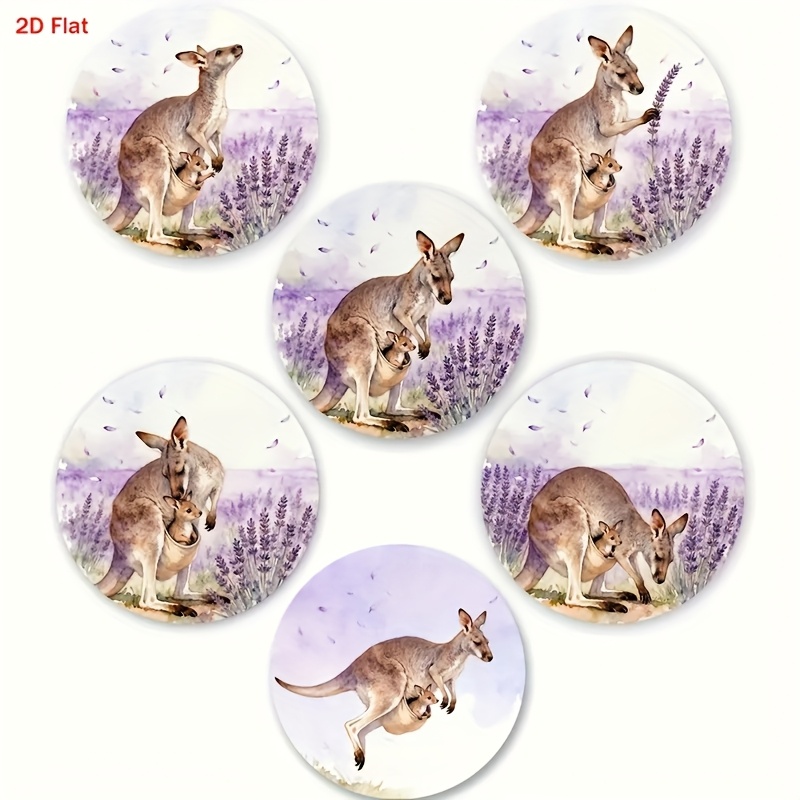 TEMU 2d Flat, 6pcs, Kangaroo Pattern Wooden Coasters, Heat Insulation Coffee Mats, Suitable For Bars, Home Parties, Cafes, Offices, , Home Decoration