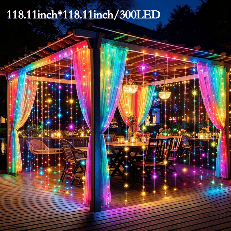 TEMU Colorful Led Curtain/waterfall Lights (100/200/300 Leds) - Usb Powered With Adjustable Settings. Perfect For Living Rooms, Bedrooms, Holidays,