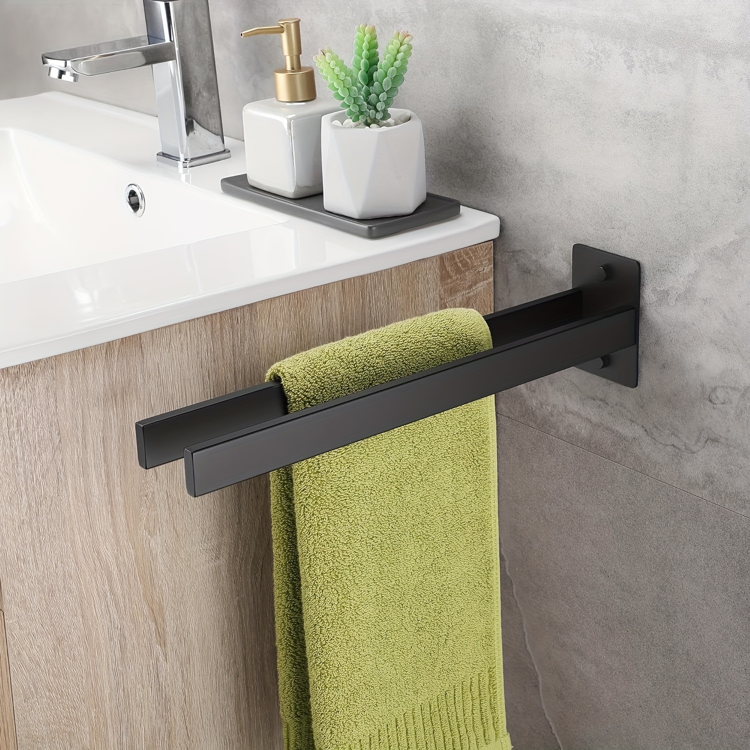 Image of Stainless Steel Self-adhesive Towel Bar - No Drilling Required, Double Rod Design, Suitable For Bathroom And Kitchen - Space- Wall-mounted Holder, Silvery, 15.7 Inches