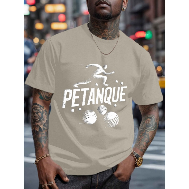 

T-Shirt Décontracté pour Homme à Col Rond avec Imprimé de Joueurs de Pétanque - Haut en Polyester Léger et Confortable pour l'Été