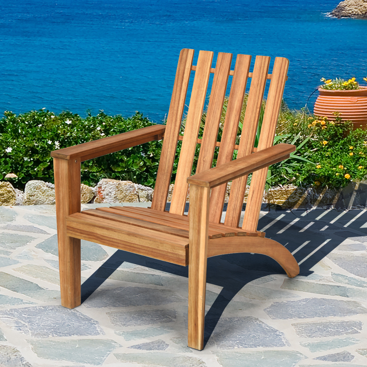LIFEZEAL Patio Acacia Wood Adirondack Chair Lounge Armchair Durable Outdoor Garden Yard
