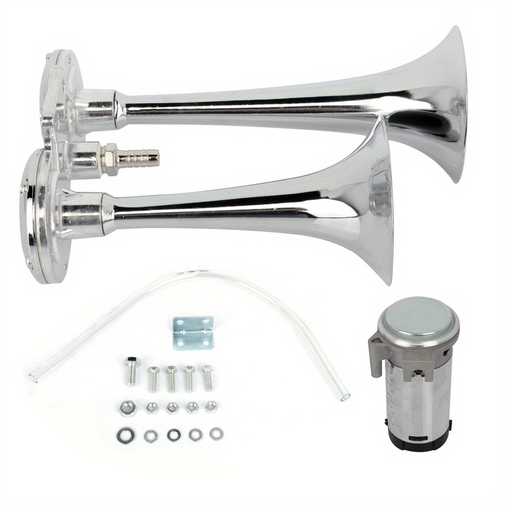 Klaxon Pneumatique Chromé 12/24V - Trompette Air Horn Puissante Pour Voiture, Camion, Bateau