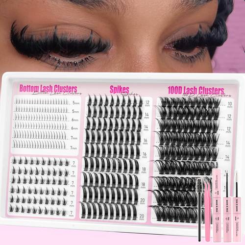360pcs 4 in 1 individual lashes cluster kit c lashes mixed spikes and 100d wispy cluster lashes with 2 in 1 and seal tweezers waterproof and sweatproof long lasting reusable lashes for daily and party looks beginner friendly