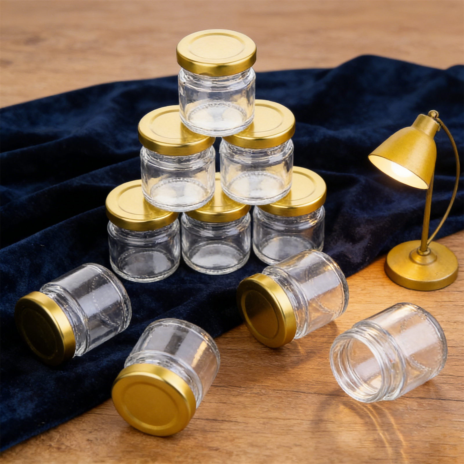 TEMU Set Of 36 Small Glass Containers With Golden Lids, Versatile Jars, 50ml Reusable Round Suitable For Honey, Jam, Spices, Candle Holders, And