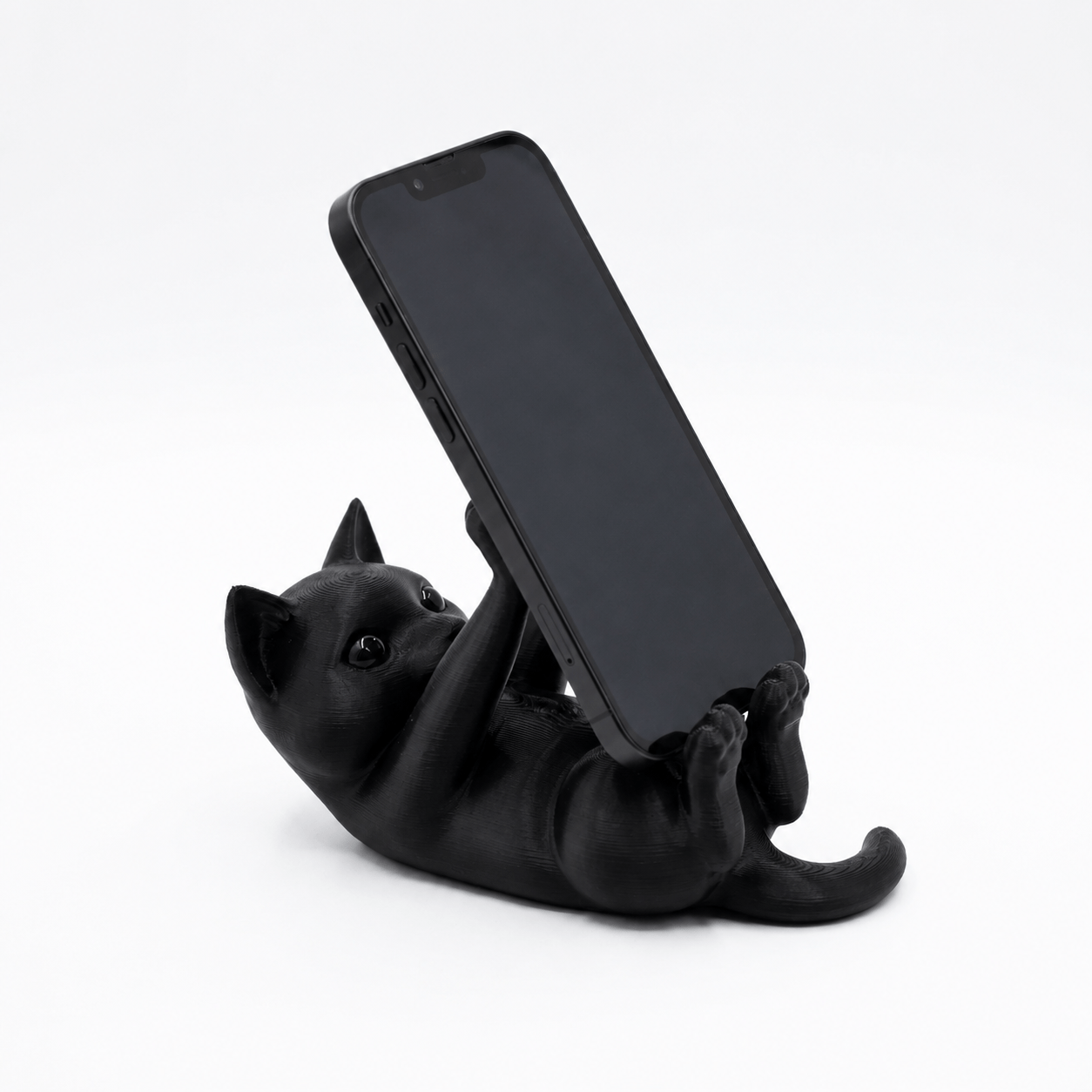 TEMU 1pc/2pcs 3d Printed Reclining Black Cat Phone Stand, Cute Kitten-shaped Desktop Phone Holder, Aesthetic Animal Smartphone Stand For Office,