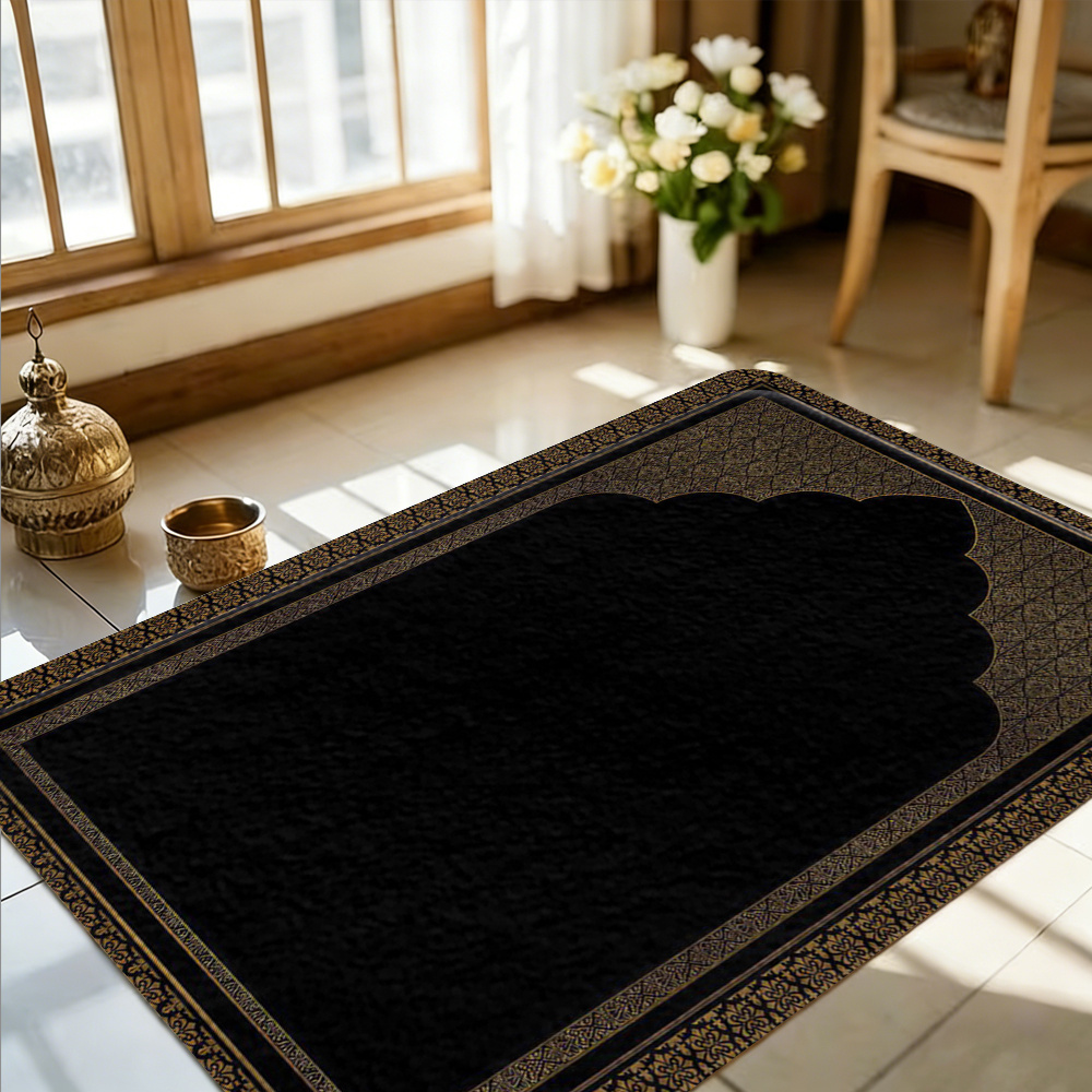 TEMU 1pc Of Mat, Featuring A Black And With A Diamond Pattern, For Worship. Soft And Thick Flannel Rug, Non-slip, Machine Washable