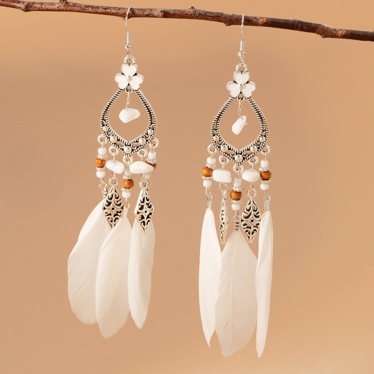Women's Bohemian Feather Tassel Long Dangle Earrings