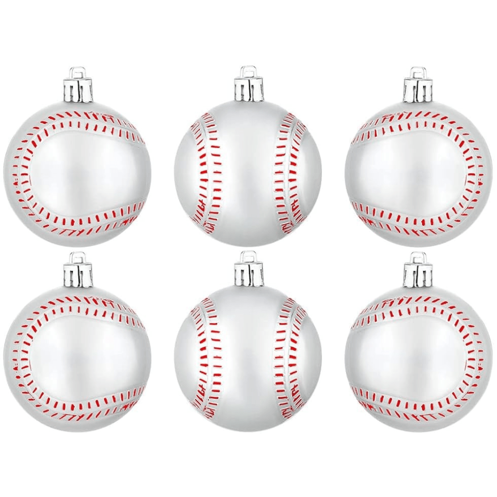 TEMU 6pcs, 6cm/2. Baseball Christmas Ball Ornaments - Sports-themed Christmas Baseball Ornaments Set, Plastic Hanging Ball Decorations, For Christmas