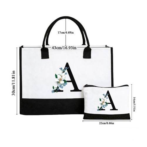 2pcs of the alphabet pattern initial beach tote bag with makeup bag travel essentials beach gifts birthday gifts for women her travel gift for gift