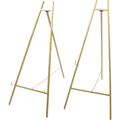 2 pack goodslinesshop golden easel stands heavy duty adjustable height angle foldable stands 40 95 inch with rust resistant spray 11 02lb capacity for weddings shops exhibitions wedding display stand sleek golden easel rustresistant