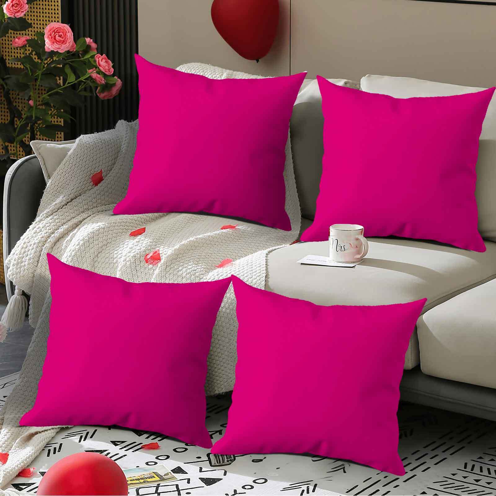Image of 4pcs Hot Pink Solid Pillowcases | Polyester Material, , Zipper Closure, Machine Washable - Romantic Easy Valentine's Day Decoration
