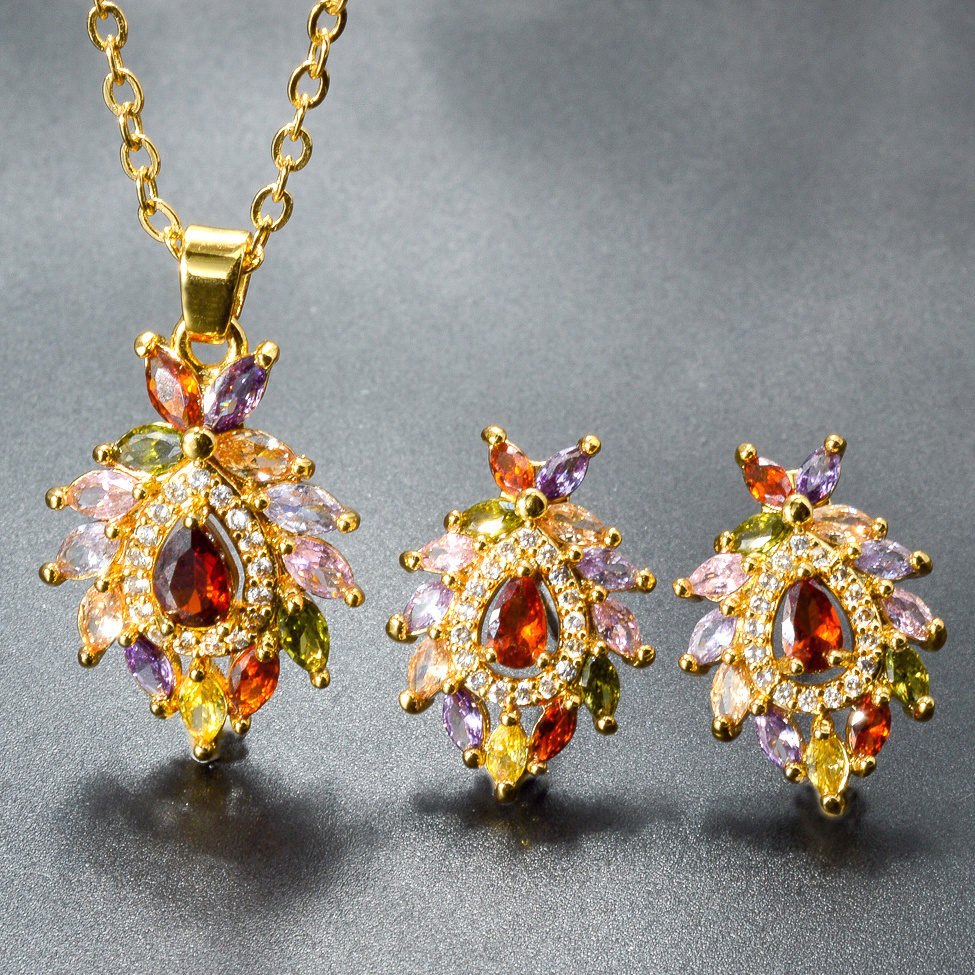 Colorful Flower Element Jewelry Set with Synthetic Zirconia