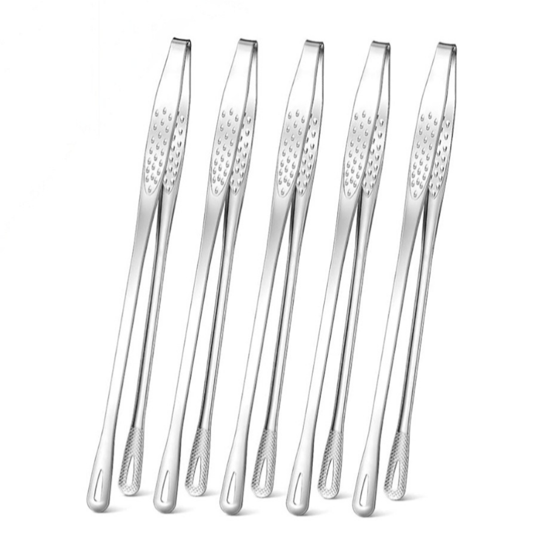TEMU 5pcs Stainless Steel Multi-functional Barbecue Tongs, Bread Tongs And Ice Tongs, 28cm In Size, Suitable For Multi-person Outdoor Barbecue