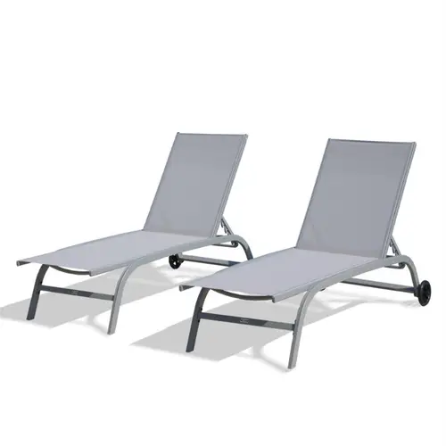 outdoor chaise lounge set of 2 adjustable pool lounge chairs with wheels patio furniture grey weather resistant relaxation chairs for yard garden 5 position reclining