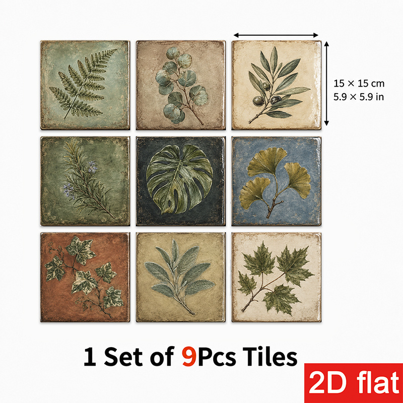 TEMU 2d Flat 9pcs 15x15cm (5.9x5.9in) Slate Tile Stickers High-grade - Peel And Stick Wall Tiles With Rustic Floral Pattern - Perfect For Kitchen