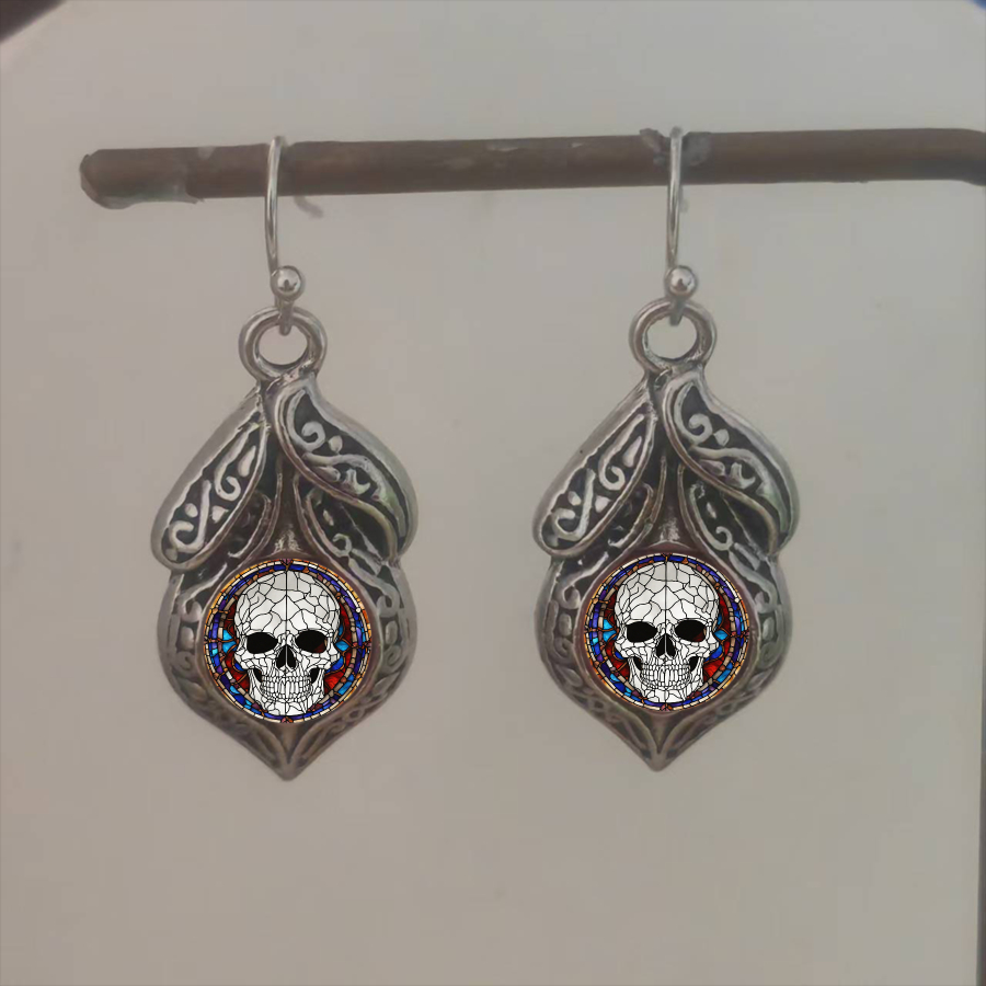 TEMU 2pcs Boucles d'oreilles Crâne Squelette Gothique Punk Feuille Rondes Unisexes Bijoux Nouveaux Cadeaux de Noël Cadeaux de Saint-Valentin Cadeaux