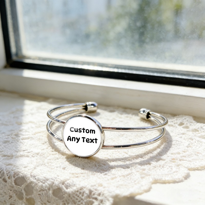 Women's Customizable Adjustable Open Bangle with Round Time Gemstone Inlay