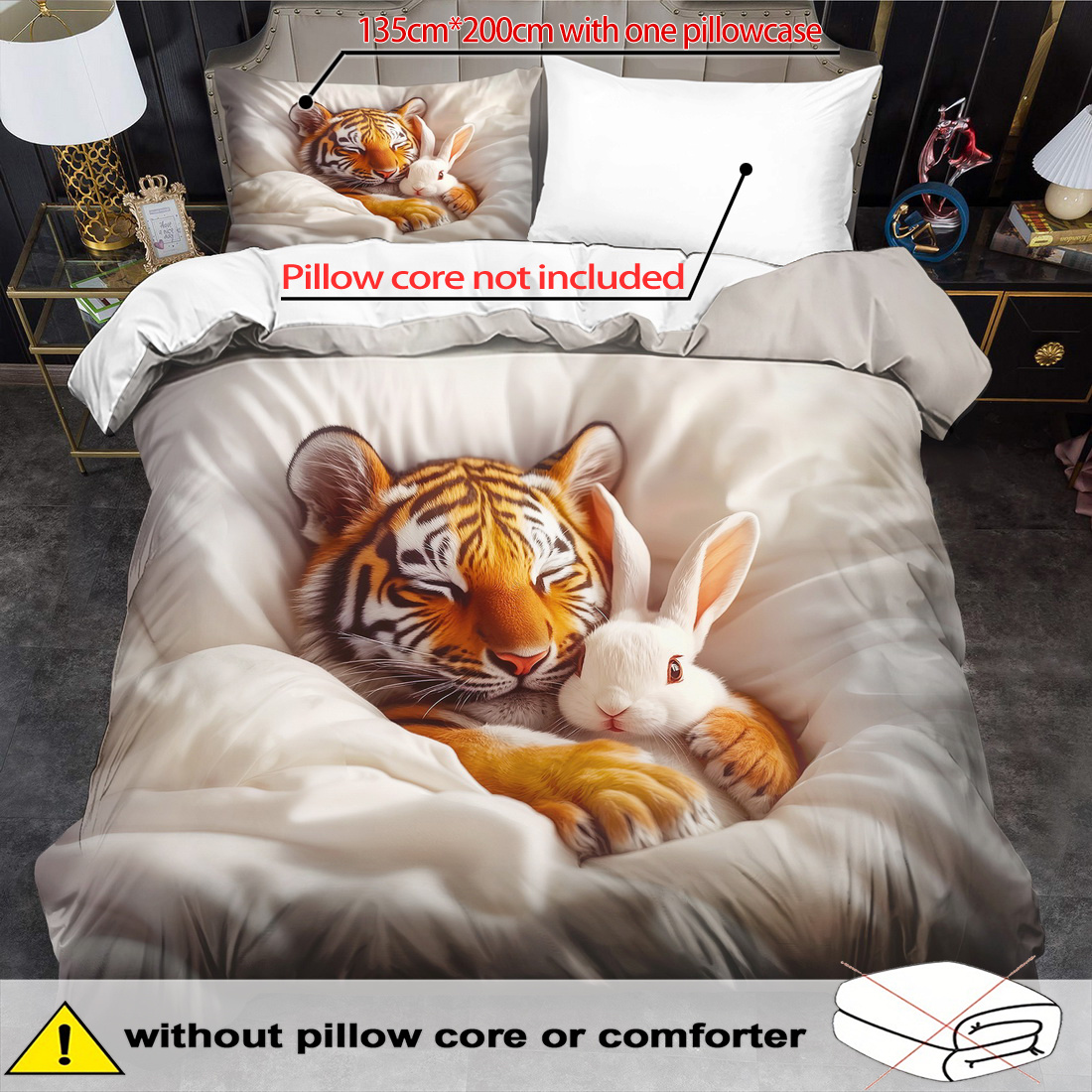 Image of 2/ 3pcs Quilt Cover Set, Tiger Print Duvet Cover Set, King Bedding, Polyester Machine Washable, Quilt Decoration, Bedroom , Birthday Gift (includes 1 Duvet Cover + 1 Pillowcases, No Quilt Core)
