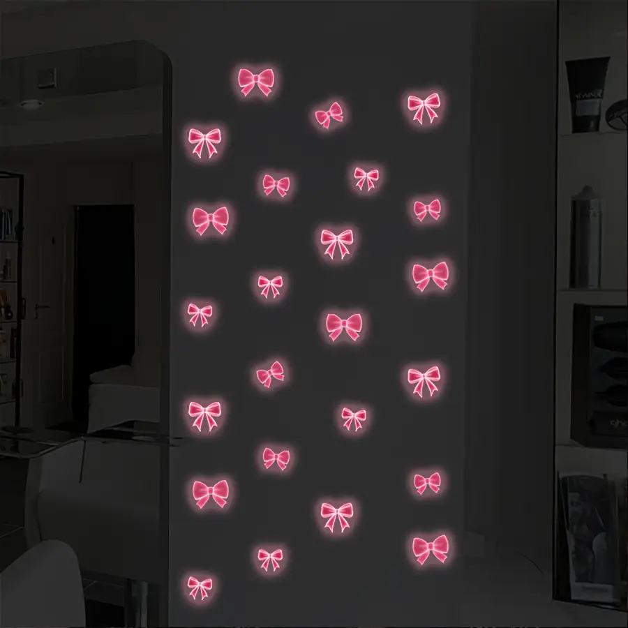 Image of Fluorescent Bow Wall Stickers, Suitable For Bedroom And Children's Room Walls, Glow At Night To Add A Atmosphere