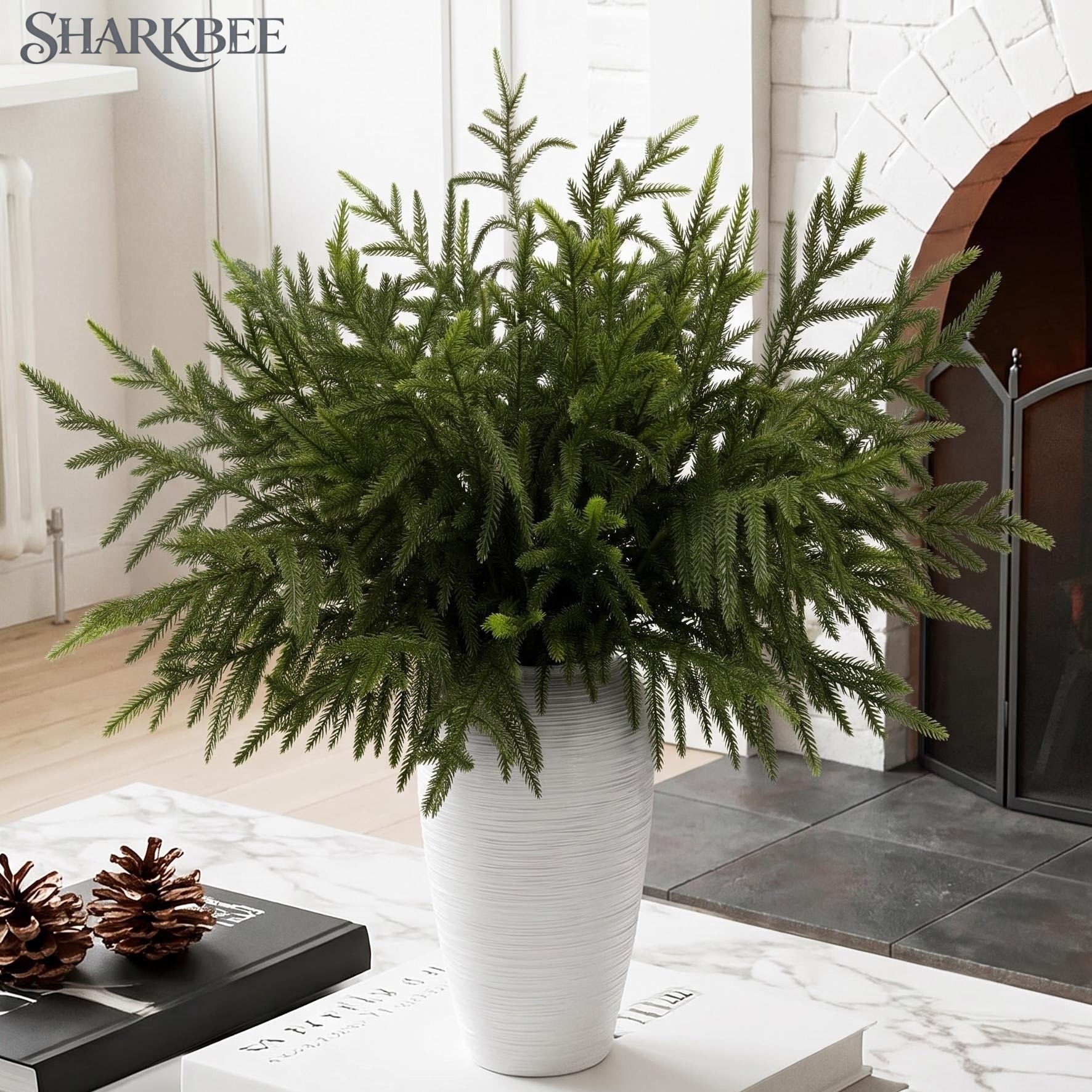 TEMU 36pcs Christmas Norfolk Pine Stems, 15'' Real Touch Branches Greenery Picks | Long Artificial Evergreen, Faux Floral For Fireplace Mantel