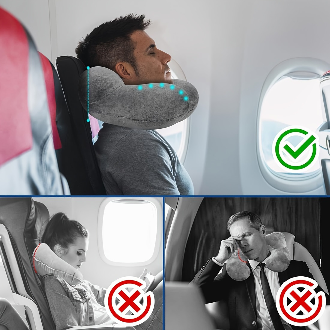 1pc Ergonomic Inflatable Travel Neck Pillow with Earplugs & Eye Mask - Soft Velvet Material, Neck Support, Cervical Spine Relaxation, Ideal for Airplanes, Cars, Offices & Camping, Sleeping Pillow, Space-Saving Design, Travel Comfort|Ergonomic Neck Pillow|Velvet Texture