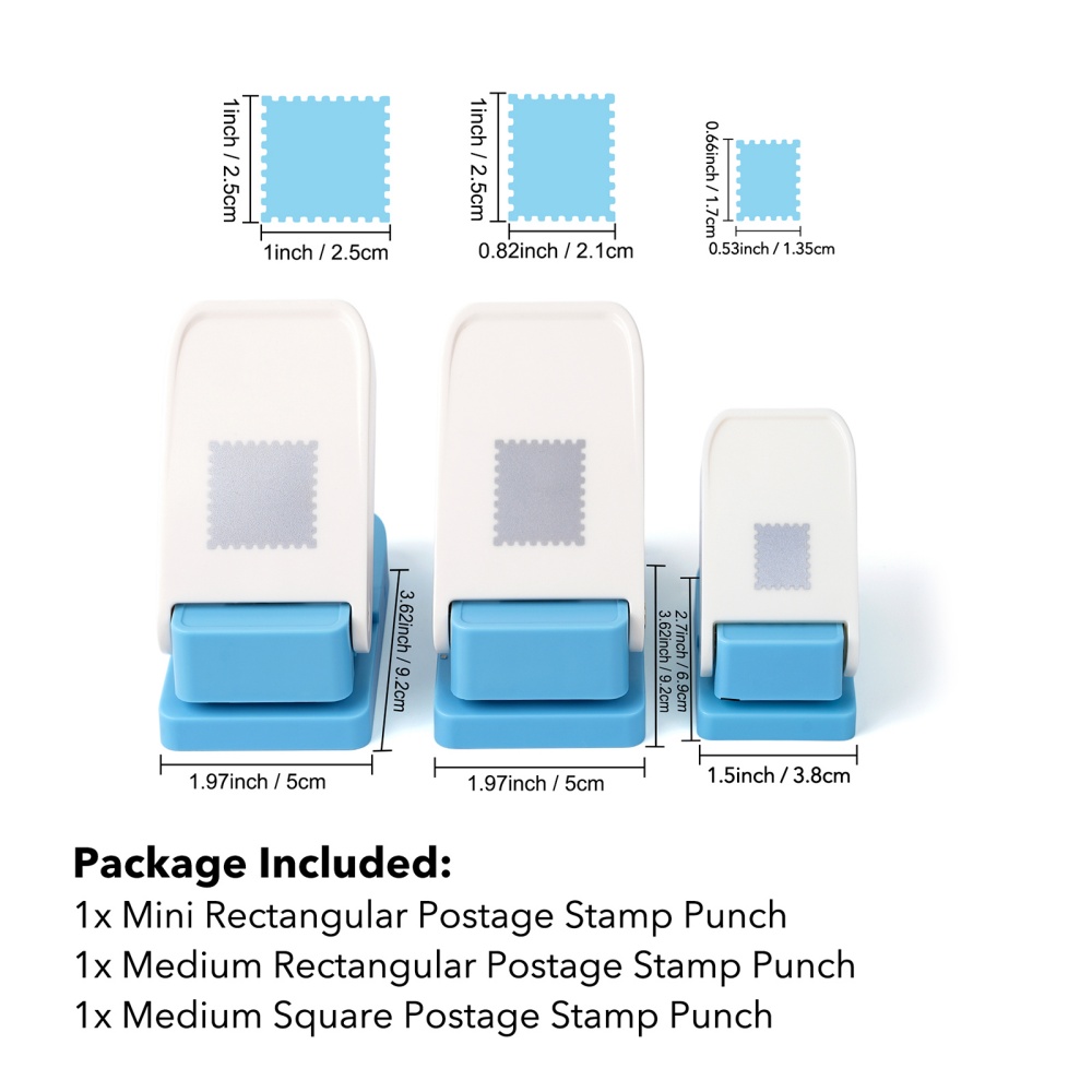 Image of 3pcs Inclusion Small Rectangular, Medium Square And Rectangular Press-type Plastic Postage Stamp Punch Paper Punch For Handmade Greeting Cards Scrapbooking And Journal Decor