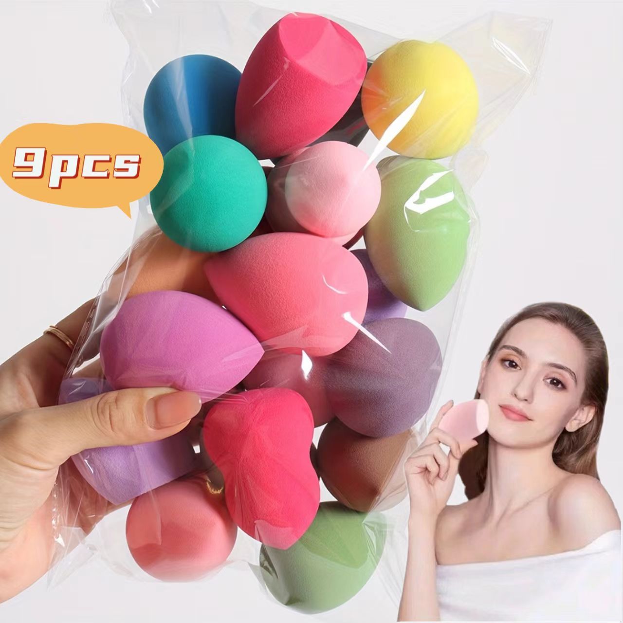 

9pcs Random Shape Beauty Sponge, Foundation Mixing Sponge Set, Suitable For Liquid, Cream And Powder, -free Dual Use Wet And Dry Makeup Powder Puff, Suitable For Types