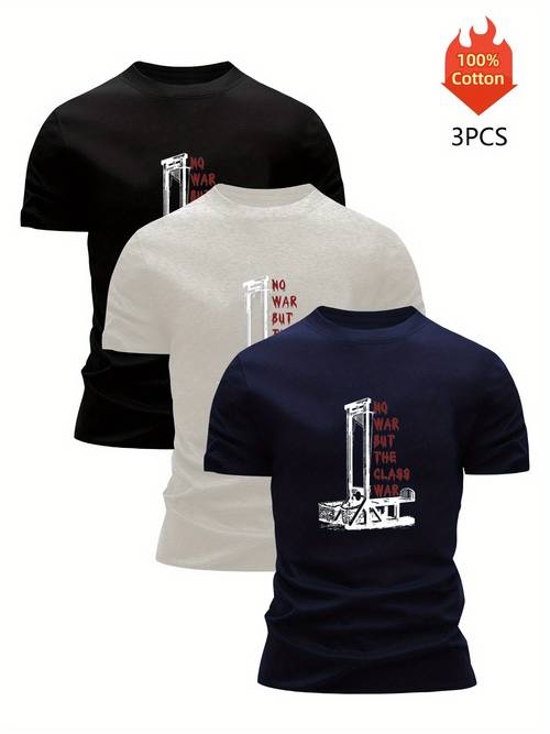 mens summer casual t shirt set with pattern 3pcs