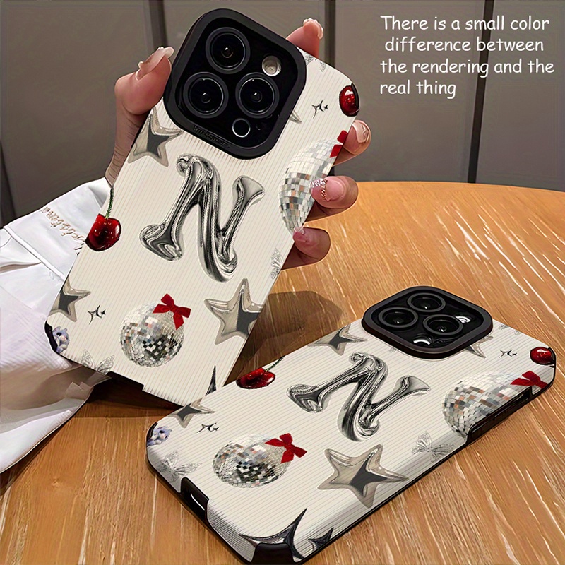 handyhülle - metall buchstabe n mit funkelndem element muster design, passend für iphone 16, 16plus, 16pro, 16 , iphone 15, 15plus, 15pro, 15 , 14, 14plus, 14pro, 14 , 13, 13pro, 13 , 12, 12pro, 12 , 11, 11pro max, 7, 8, x