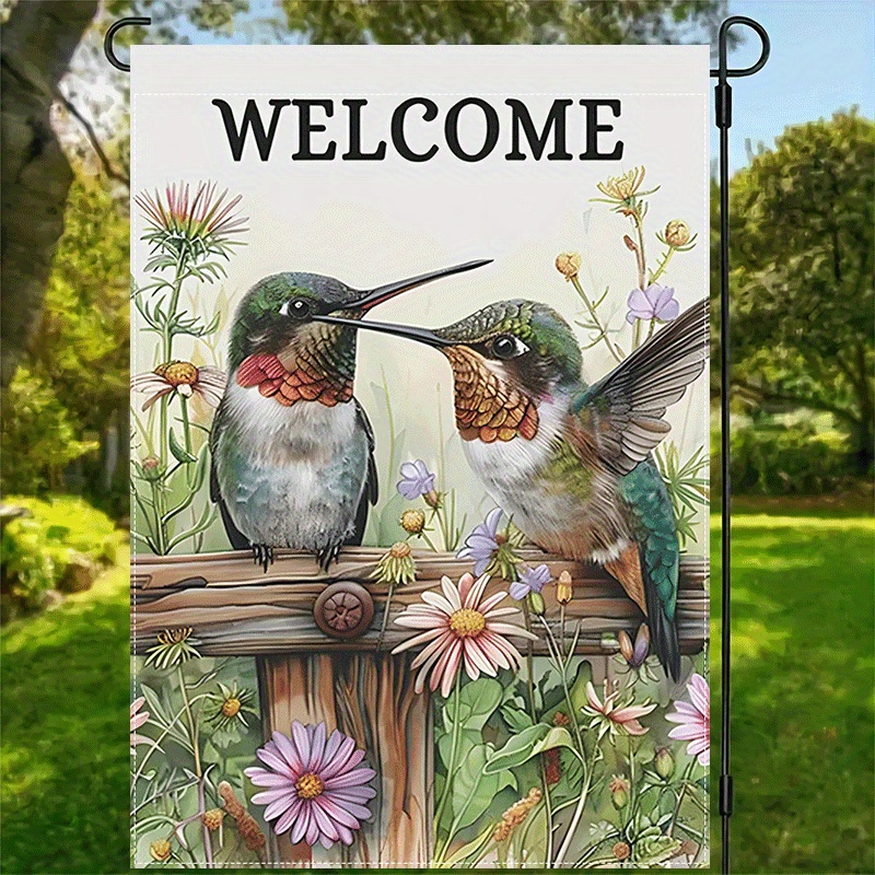 

1pc Hummingbird Flag, 12x18inch Double-sided Polyester Yard Banner, Seasonal Outdoor Decor, Waterproof Burlap, Multipurpose Use Without Electricity