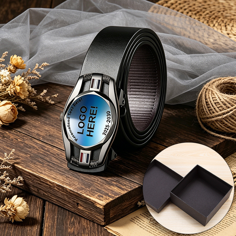 TEMU 1 Custom Men's Belt, Made Of Pu, With Customizable Patterns, Text And Logos, Golden And Silvery Design, , Adjustable And Comfortable Belt,