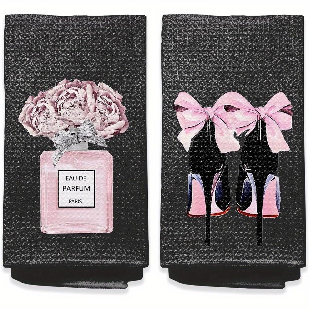 TEMU Black And Pink Bathroom Towels Pink Bathroom Additions Set Of 2 Black Room Decor Hand Towels For Sink Hand Towel