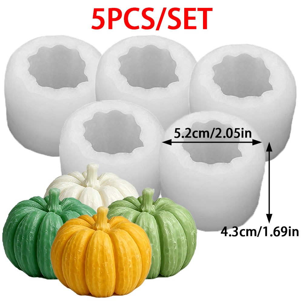 TEMU 5pcs 3d Embossed Pumpkin Candle Silicone Mold Resin Soap Crafts Ideal For Halloween Thanksgiving Fall Home Decor And Harvest Handmade Gifts