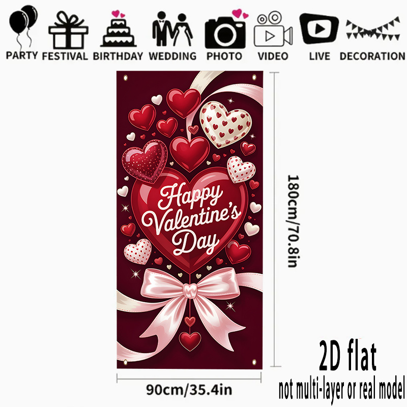 TEMU 2d Flat - 2d Door Banner 2d Flat - 2d Door Banner 1pc A 2d Flat Banner Featuring A For Valentine's Day, Ideal For Weddings, Valentine's