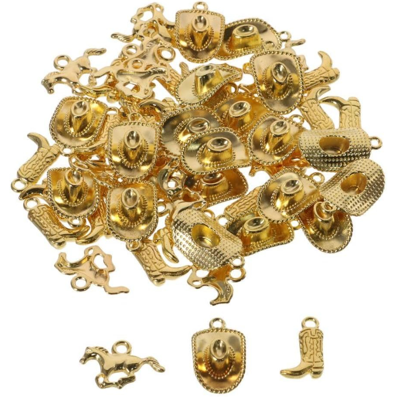 E-shop 30 Stück Western Themen Cowboy Charms, 3 Stile Legierung Goldene Western Cowboy Charms Pferde Stiefel Hut Anhänger für Schmuckherstellung