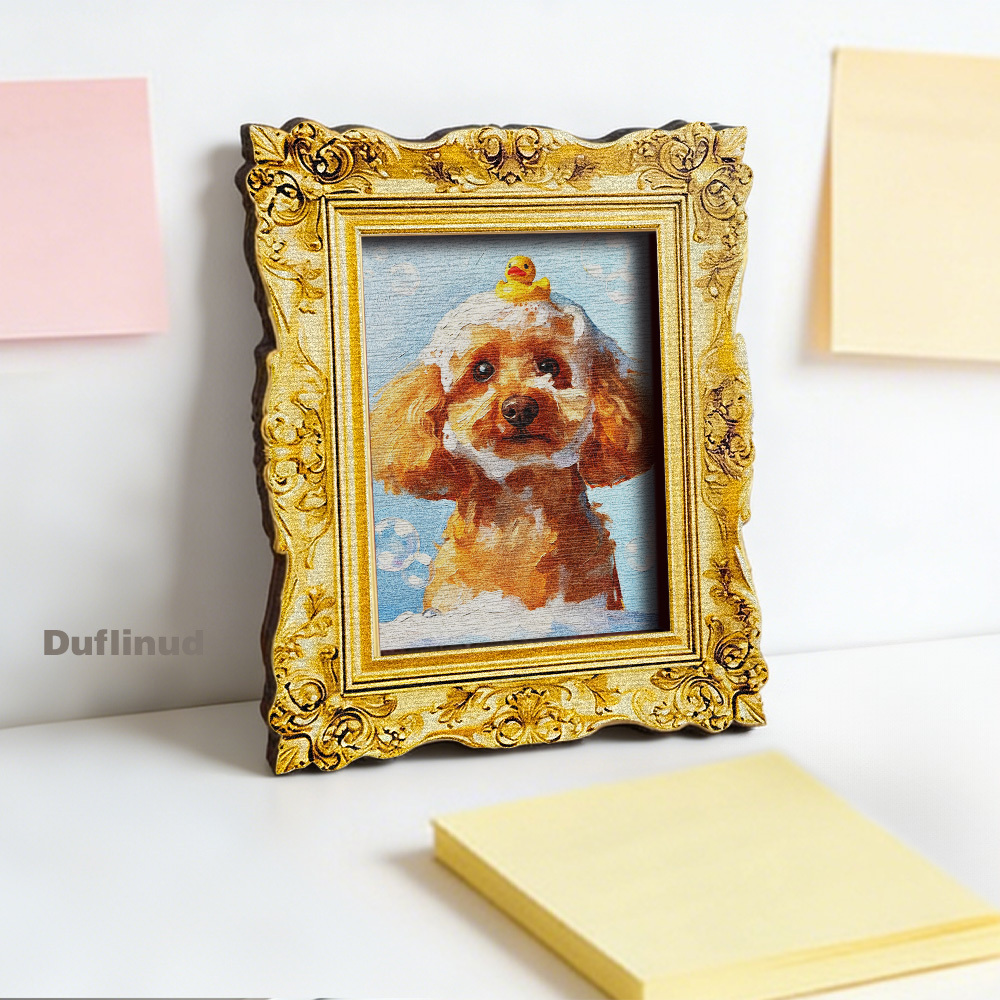 TEMU 1 aimant de réfrigérateur en bois avec chiot , mini peinture décorative, heure du bain, avec petit canard, autocollant de réfrigérateur en bois,