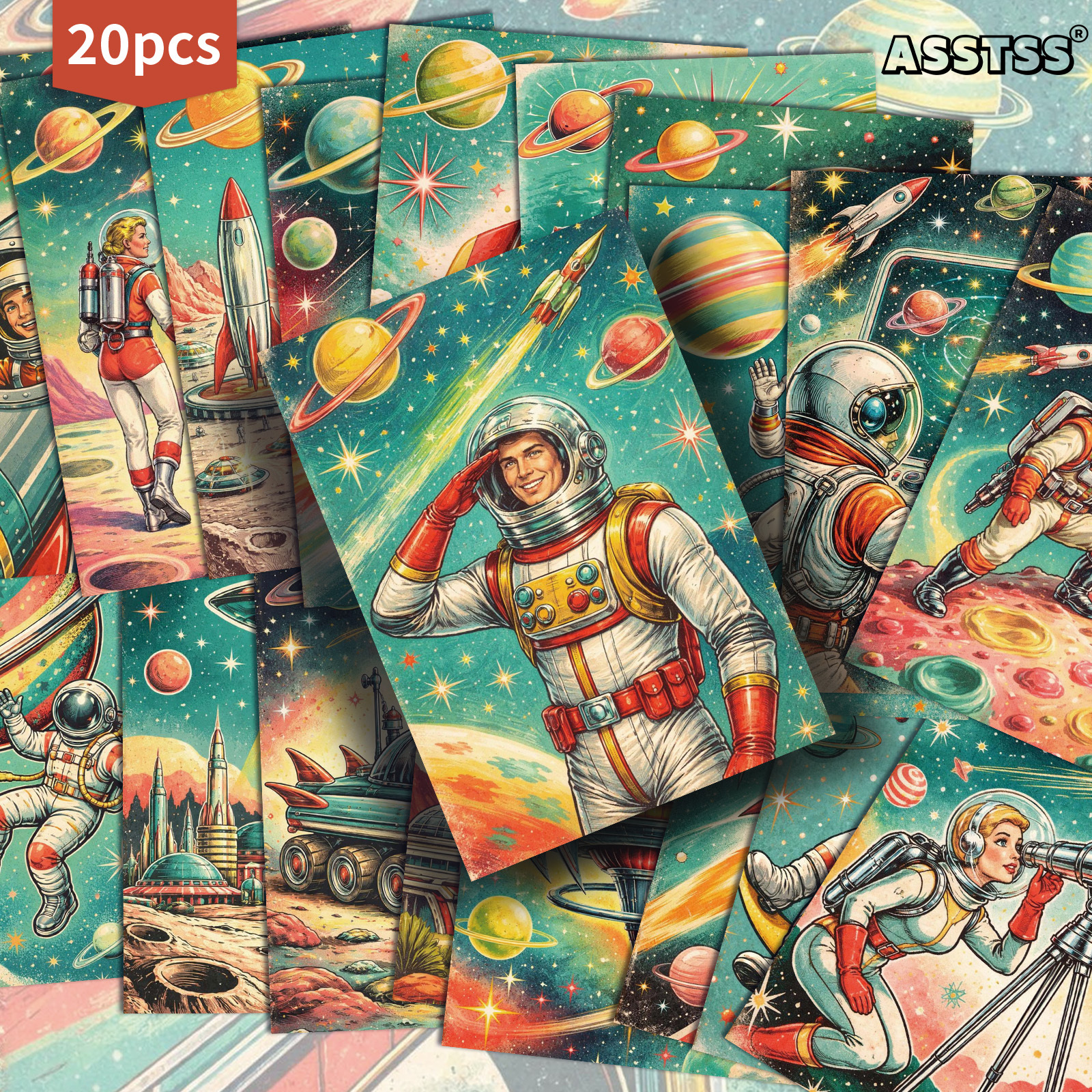 TEMU 20-pack Asstss Vintage Space Life 1950s Style Postcards - 4x6 Inches Retro Junk Journal Supplies, Classic Pinup Illustrations Collectible