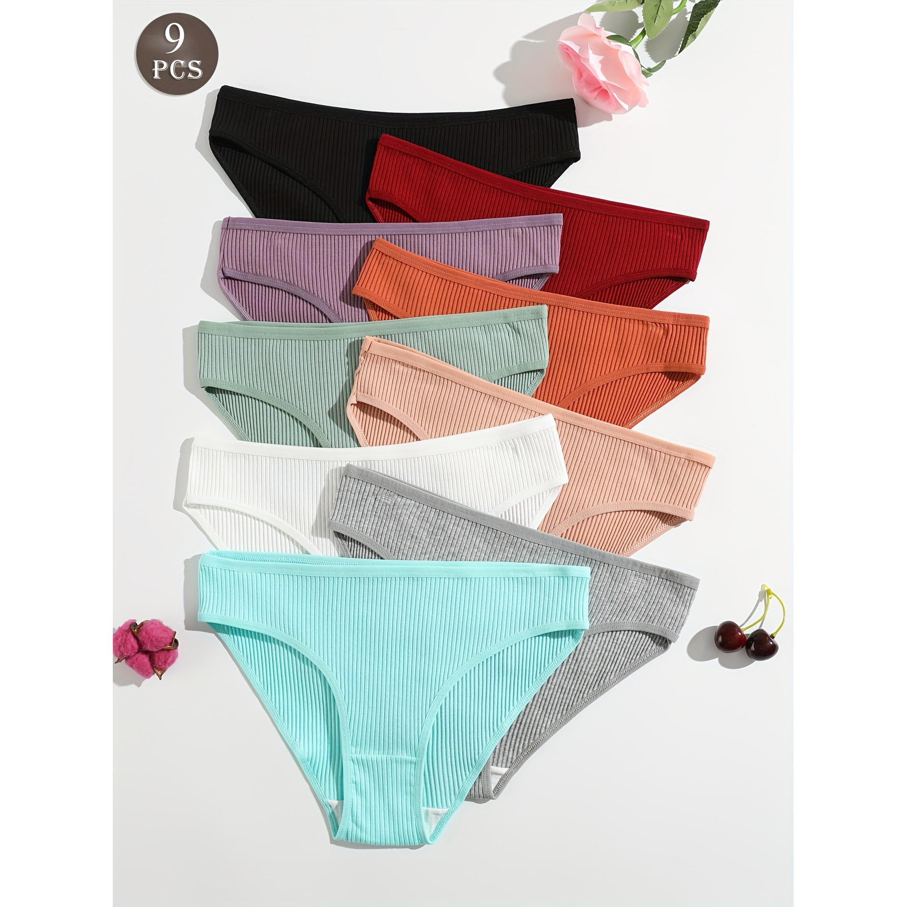 

9pcs Women's Panties, , , Briefs (90%) And (10%)