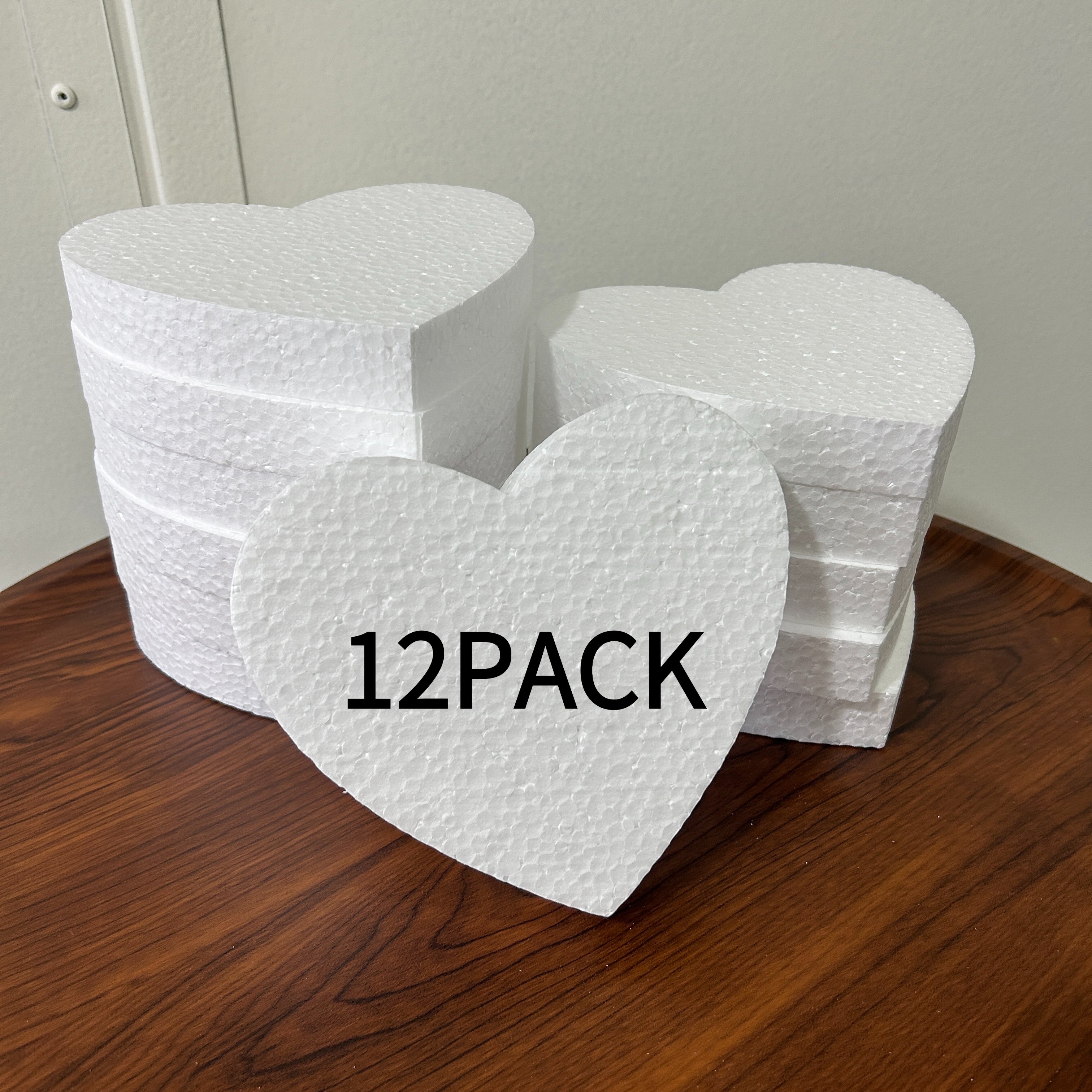 Image of Pack Of 12, 6-inch Thick Heart-shaped Foam - Heavy-duty 1-inch Thick Craft Foam, Suitable For Projects, Sculptures, Modeling, Floral Arrangements, And Valentine's Decorations