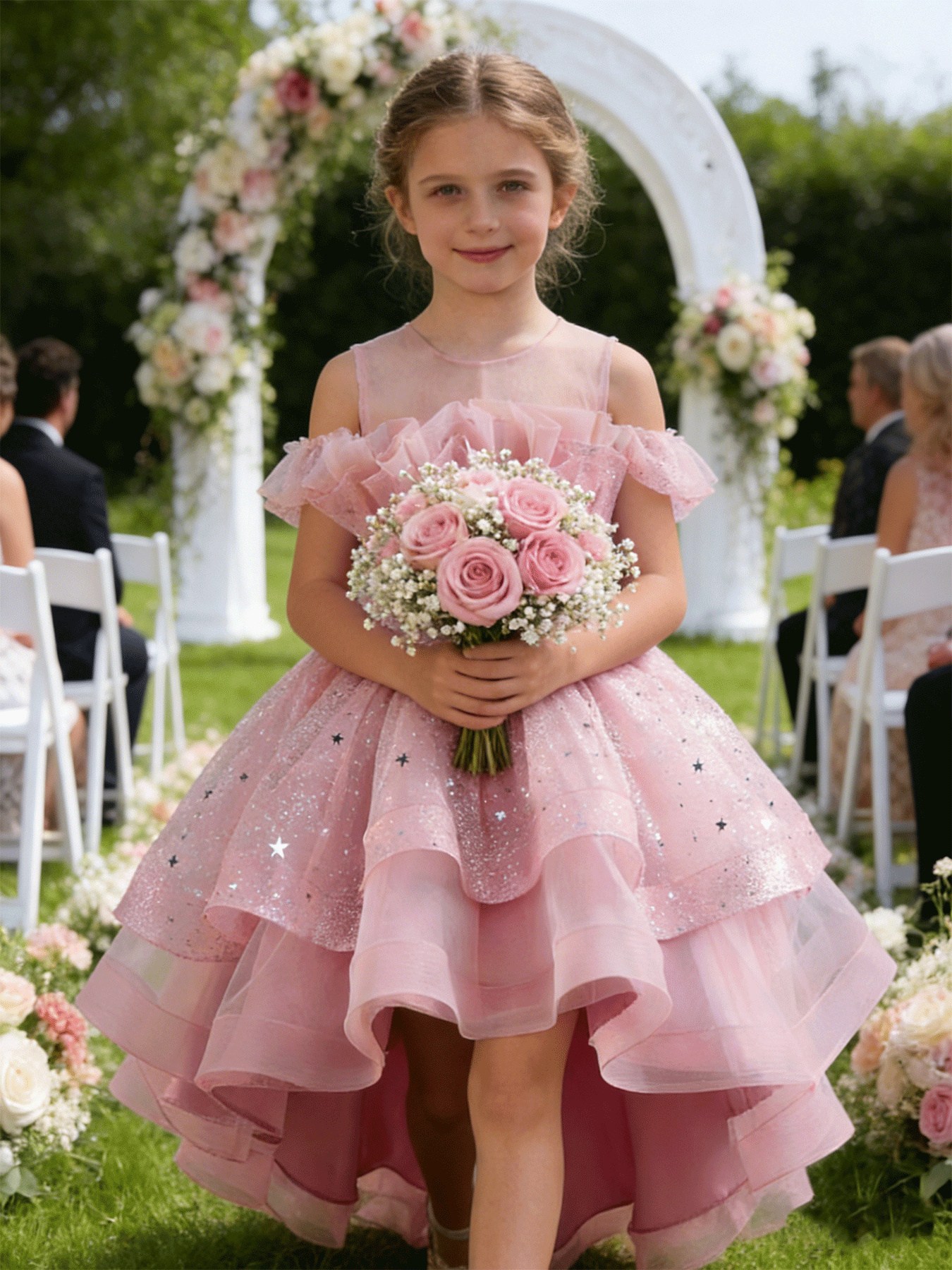pageant dresses for girls Gold Lace Flower Girls Pageant Dresses for Wedding Long Puffy Prom Tulle Pageant Ball Gown princess Girls dress, Gold / 4 main image 0