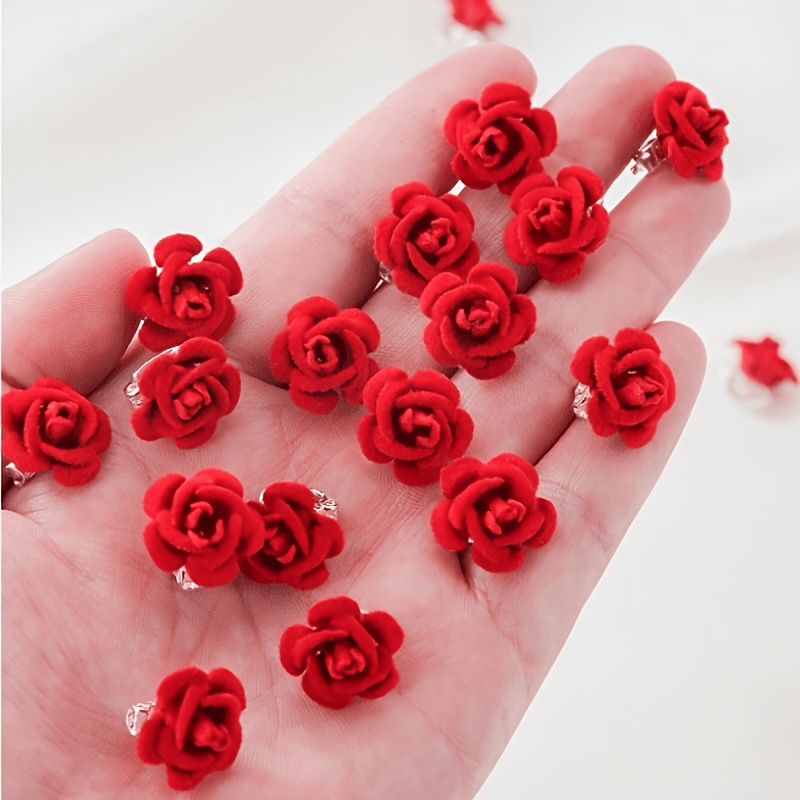 TEMU 12pcs Set Of Rose Flower Bean Hair Clips For, Used For Braiding And Styling Hair, Cute, Non-slip, Does Not Pull Hair, Hairstyle, Small Claw Clip